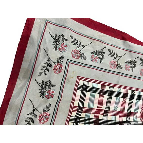 Vintage Dotted Floral Plaid Square Scarf 20"x20" Shawl Wrap Lightweight Boho - Picture 2 of 7